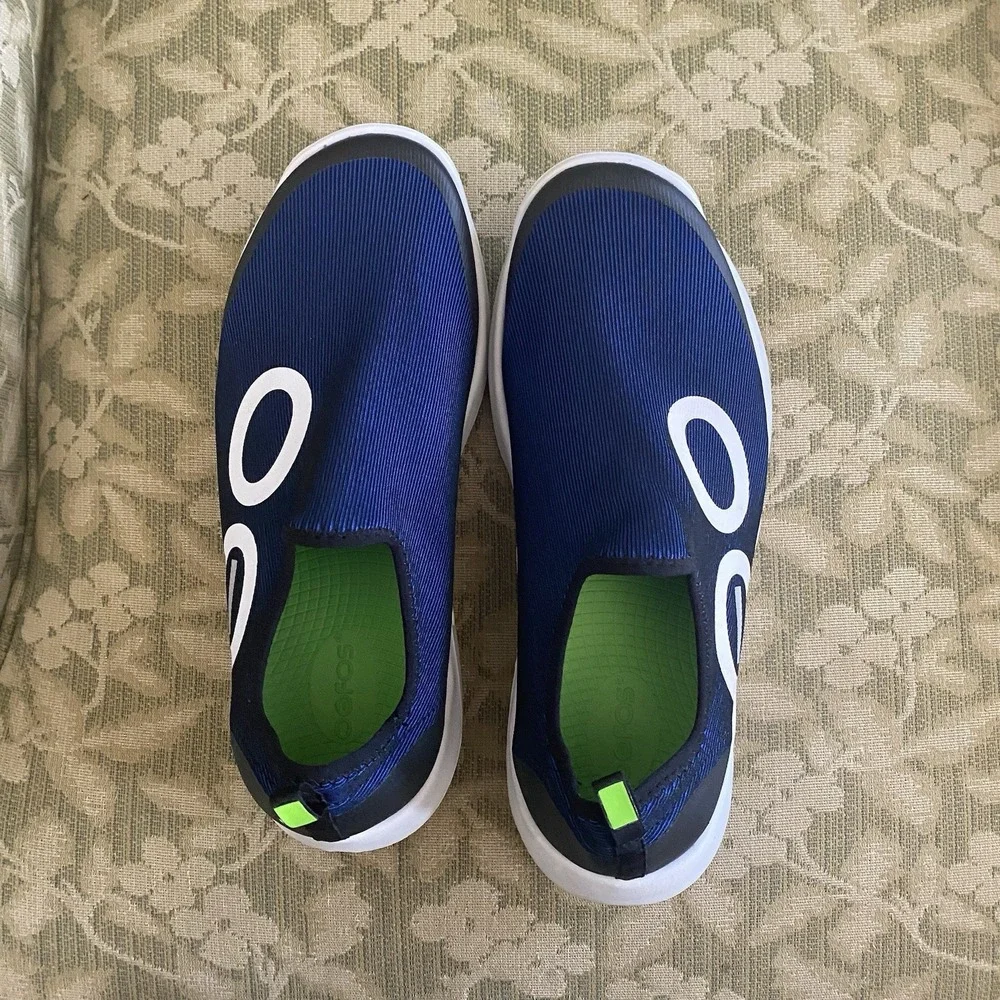 OOFOS OOmg Sport Low Mens Recovery‎ Comfort Shoes Navy Blue White US 10